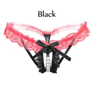 Hot Sexy Open Crotch Thongs G-String Lingerie Women Sexy Crotchless Panties Bowknot Pearls Lace Underwear Nightwear G-string