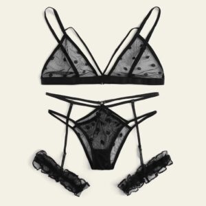 New Women Plus Size Lace Lingerie Bra+Thong Underwear Set Black Sleepwear