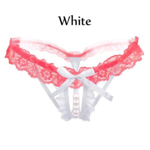 Hot Sexy Open Crotch Thongs G-String Lingerie Women Sexy Crotchless Panties Bowknot Pearls Lace Underwear Nightwear G-string