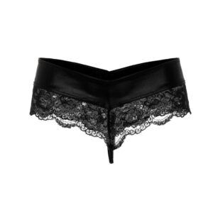 Hollow Lace Thongs Women Leather Patchwork Translucent Floral Low Waist G-strings Womens Sexy Exotic Panties Bielizna Damska