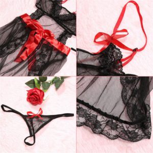 Women Sexy Lace Splice Babydoll Sexy Hot Erotic Set Lingerie Dress+G-string Babydoll Set Black Sexy Underwear Plus Size