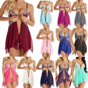 Sexy Lingerie For Women Front Closure Babydoll Lace V Neck Mesh Transparent Sexy Underwear Sleepwear Lingerie Babydoll