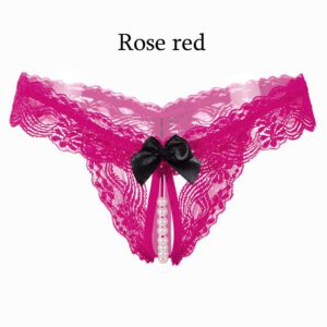 Hot Sexy Open Crotch Thongs G-String Lingerie Women Sexy Crotchless Panties Bowknot Pearls Lace Underwear Nightwear G-string