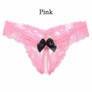 Hot Sexy Open Crotch Thongs G-String Lingerie Women Sexy Crotchless Panties Bowknot Pearls Lace Underwear Nightwear G-string