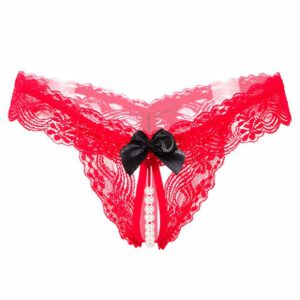 Hot Sexy Open Crotch Thongs G-String Lingerie Women Sexy Crotchless Panties Bowknot Pearls Lace Underwear Nightwear G-string