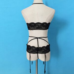 2020 Women Sexy Lingerie Nightwear Underwear Crotchless G String Lace Sling Sleepwear Teddies Black Halter Body Suit Plus Size