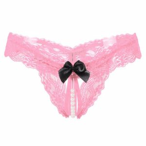 Hot Sexy Open Crotch Thongs G-String Lingerie Women Sexy Crotchless Panties Bowknot Pearls Lace Underwear Nightwear G-string