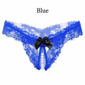 Hot Sexy Open Crotch Thongs G-String Lingerie Women Sexy Crotchless Panties Bowknot Pearls Lace Underwear Nightwear G-string