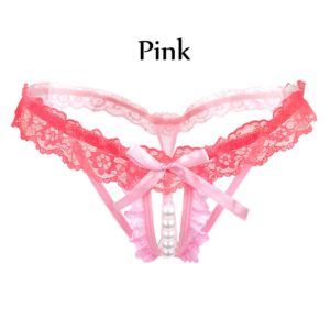 Hot Sexy Open Crotch Thongs G-String Lingerie Women Sexy Crotchless Panties Bowknot Pearls Lace Underwear Nightwear G-string