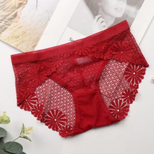 Woman Lace Panties Sexy Hollow Lace Transparent Briefs Middle Waist Lingerie Underwear Soft Breathable For 85-130 Sexy Beauty