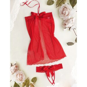 Ladies Babydoll Halter Erotic Underwear Red Bow Women Sexy Lingerie Sleepwear Temptation 3 Point Pajamas Couple Underwear AD