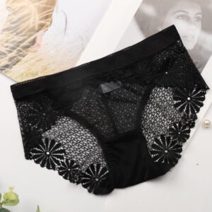 Woman Lace Panties Sexy Hollow Lace Transparent Briefs Middle Waist Lingerie Underwear Soft Breathable For 85-130 Sexy Beauty