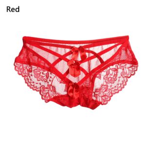 1PC Sexy Erotic Panties for Women Lace Bow Briefs G-String Low Waist Sexy Cross Bandage Transparent Thong Lingerie Underwear